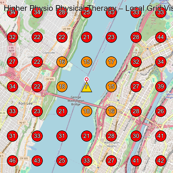 Higher Physio Physical Therapy GeoGrid visibility map for Rehabilitation Center in Fort Lee